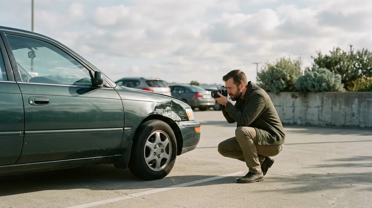 Expert en automobile photographiant les dommages d’un véhicule